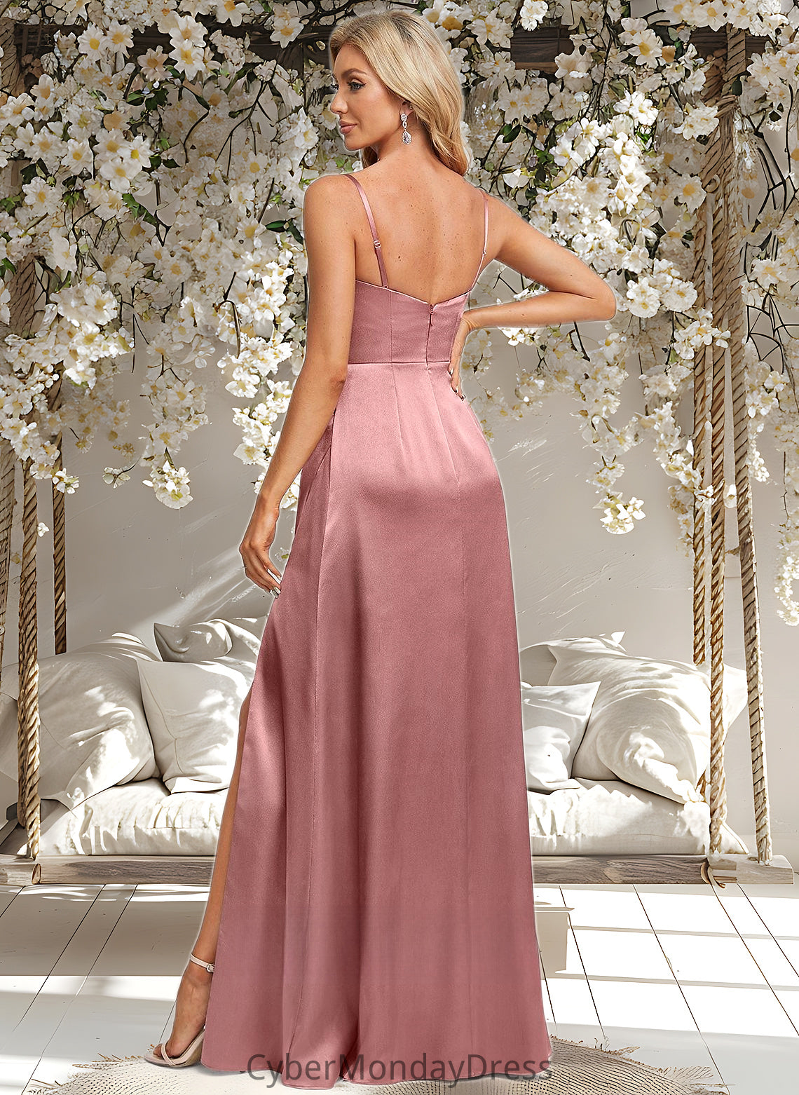 Selena A-line Cowl Floor-Length Stretch Satin Prom Dresses DTP0025881