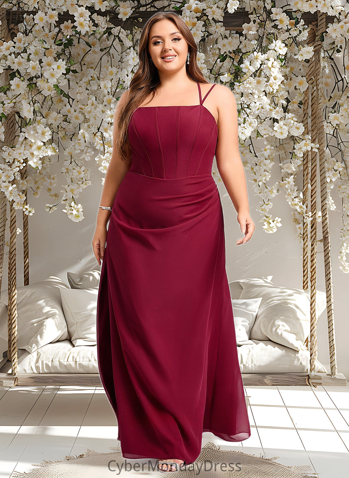 Meg Trumpet/Mermaid Square Floor-Length Chiffon Bridesmaid Dress DTP0025826