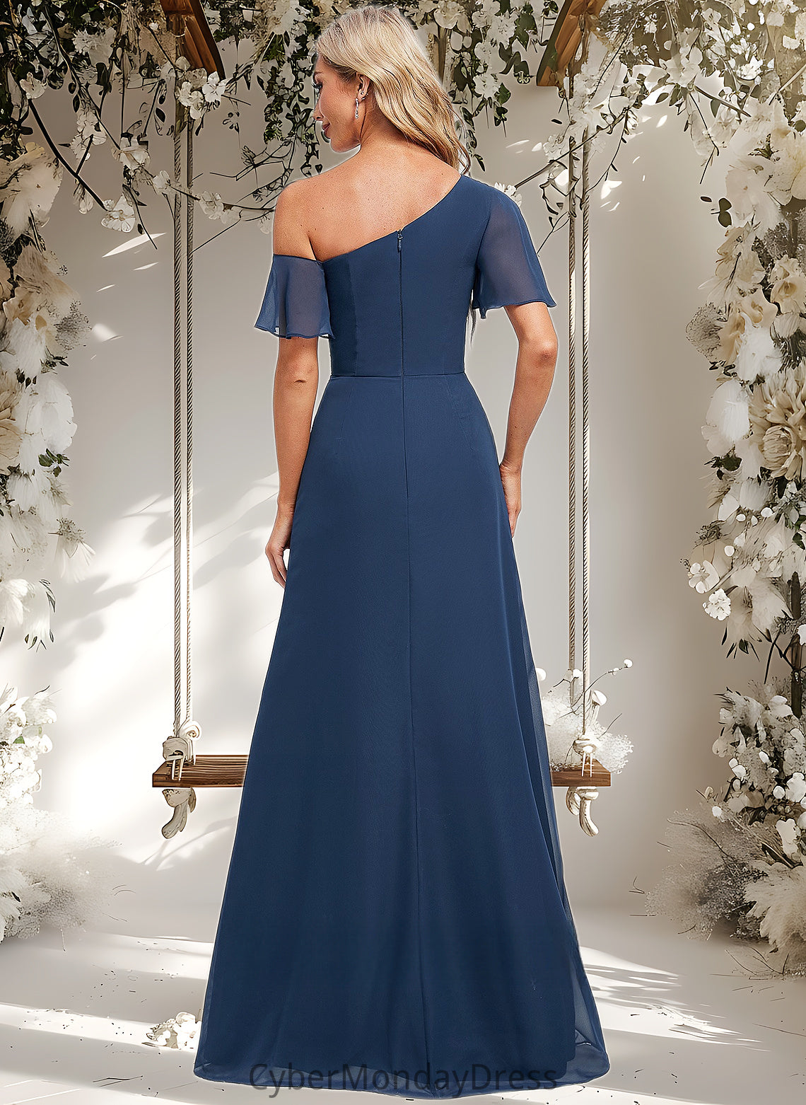 Jessie A-line Asymmetrical Floor-Length Chiffon Bridesmaid Dress With Ruffle DTP0025801