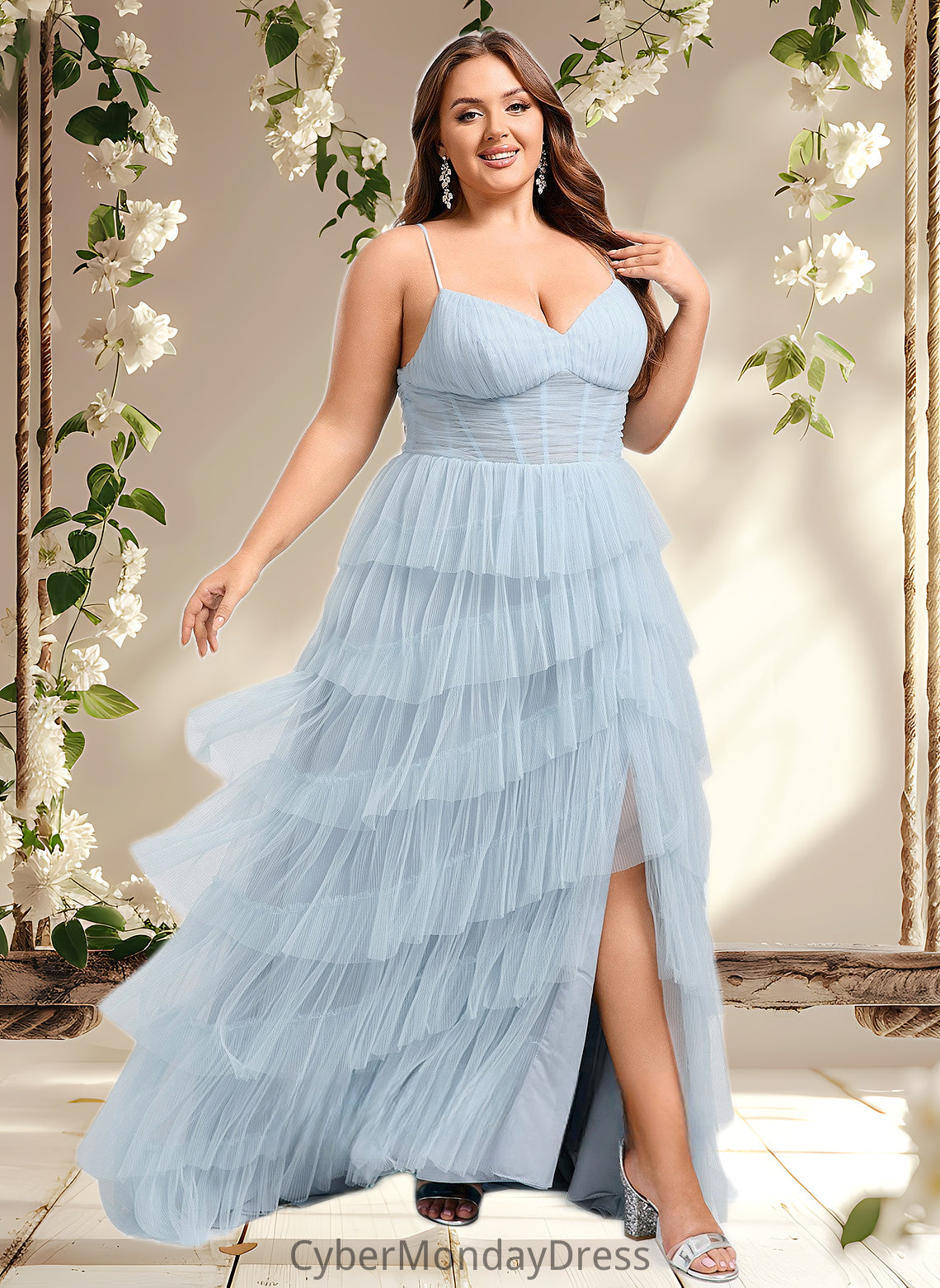 Marlene Ball-Gown/Princess V-Neck Sweep Train Tulle Prom Dresses DTP0025833