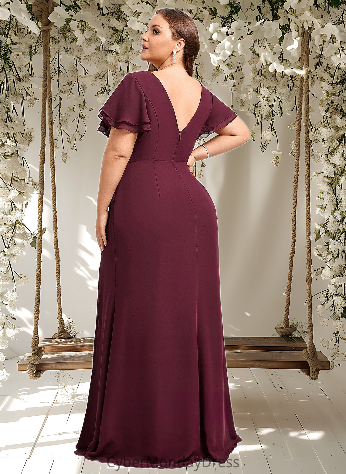 Kaitlin A-line Boat Neck Floor-Length Chiffon Bridesmaid Dress With Ruffle DTP0025827