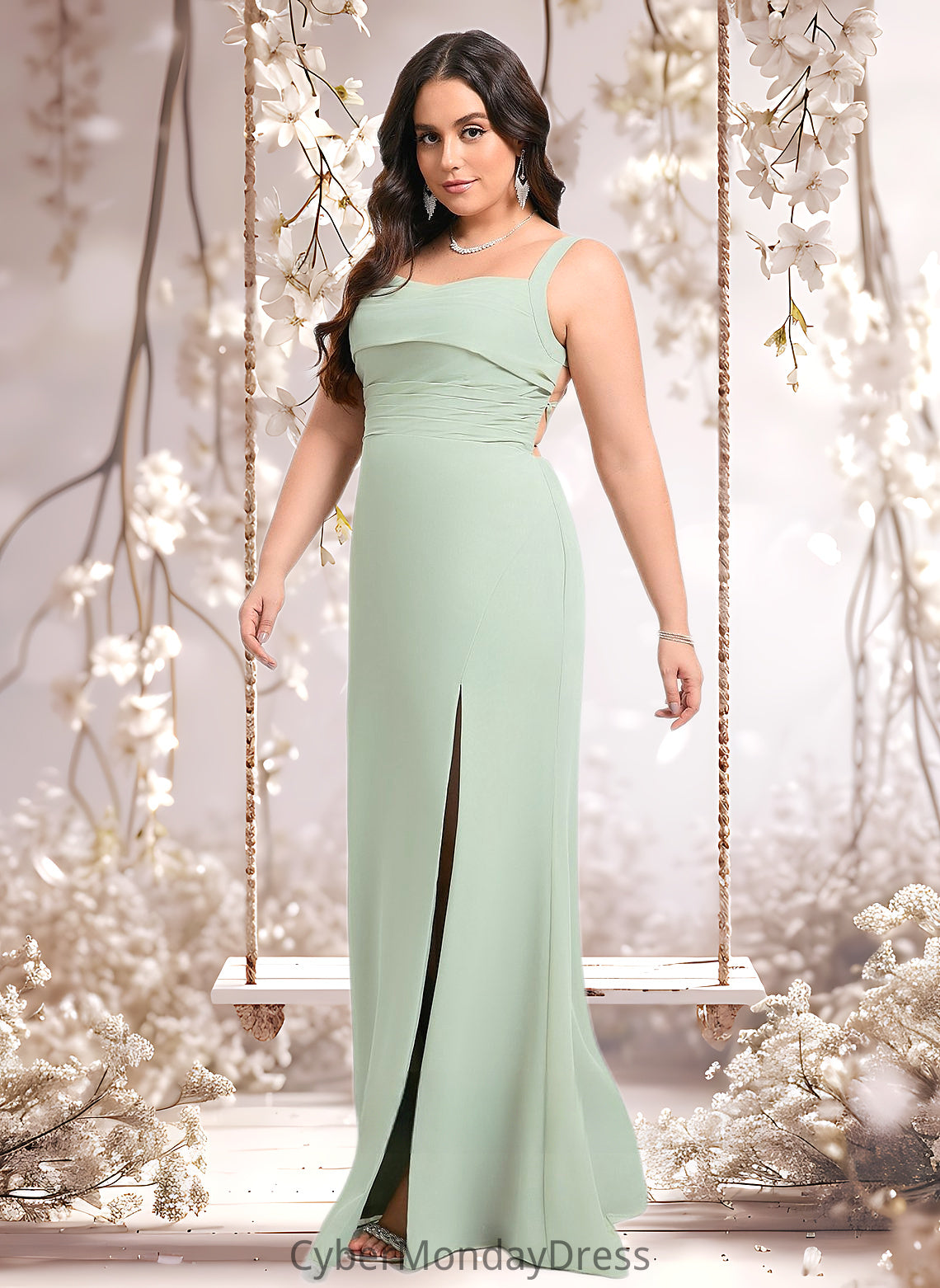 EmeryPiper Trumpet/Mermaid Square Floor-Length Chiffon Bridesmaid Dress DTP0025808