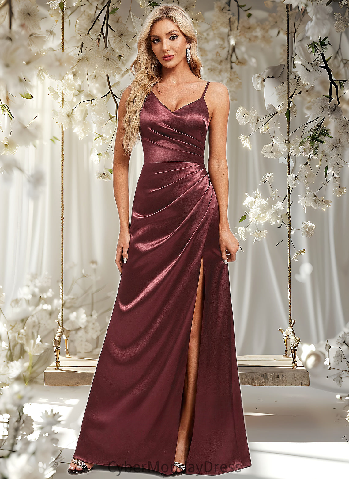 Annabel A-line Asymmetrical Floor-Length Stretch Satin Bridesmaid Dress DTP0025828