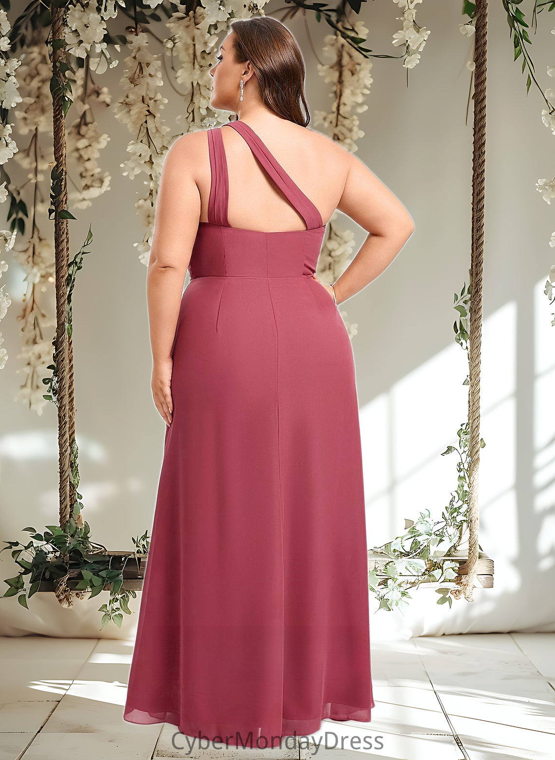 Vicky A-line One Shoulder Floor-Length Chiffon Bridesmaid Dress With Ruffle DTP0025824