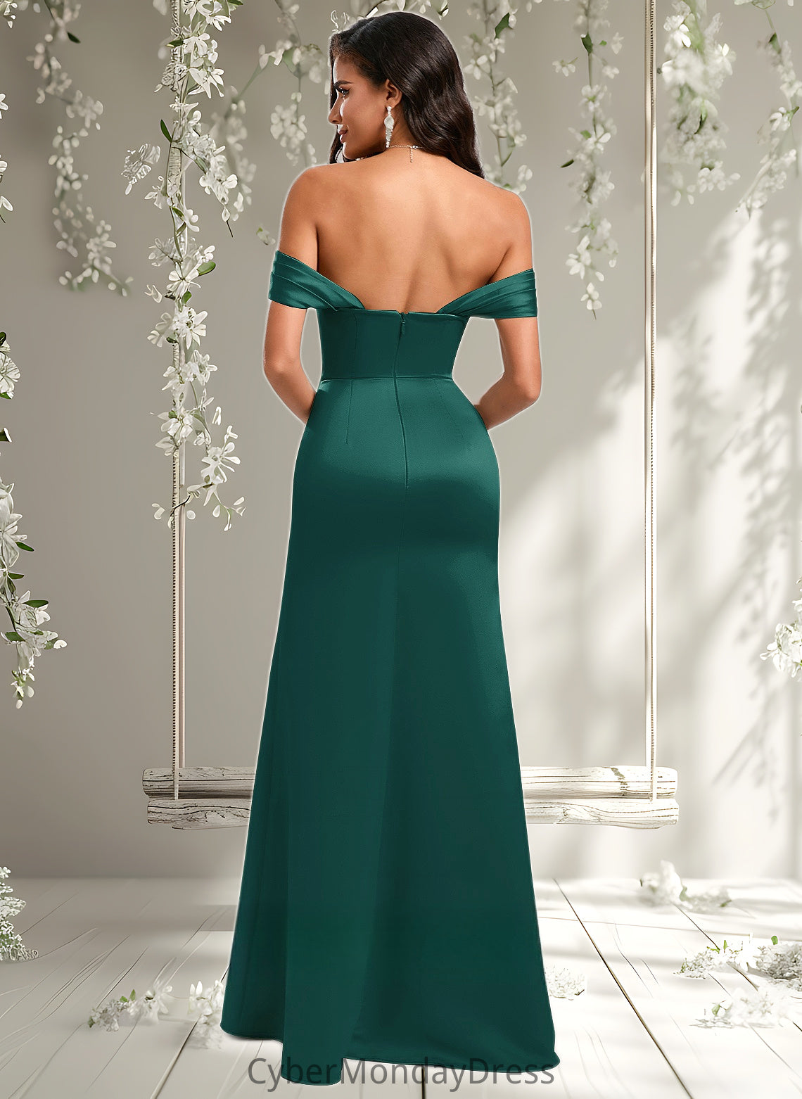 Peyton Trumpet/Mermaid Off the Shoulder Square Floor-Length Satin Prom Dresses With Ruffle DTP0025883