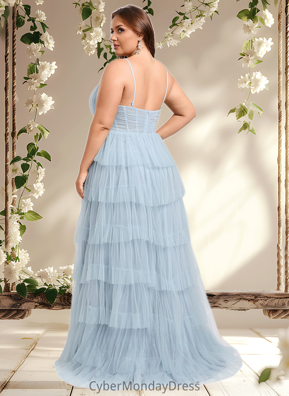 Marlene Ball-Gown/Princess V-Neck Sweep Train Tulle Prom Dresses DTP0025833