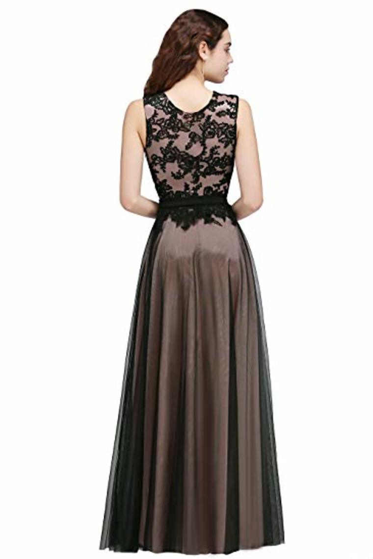 Lace Tulle Round Neck A Line Sleeveless Wedding Bridesmaid Long Evening Festive Party Dress