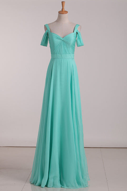 2024 Chiffon Straps Bridesmaid Dresses Ruffled Bodice A Line