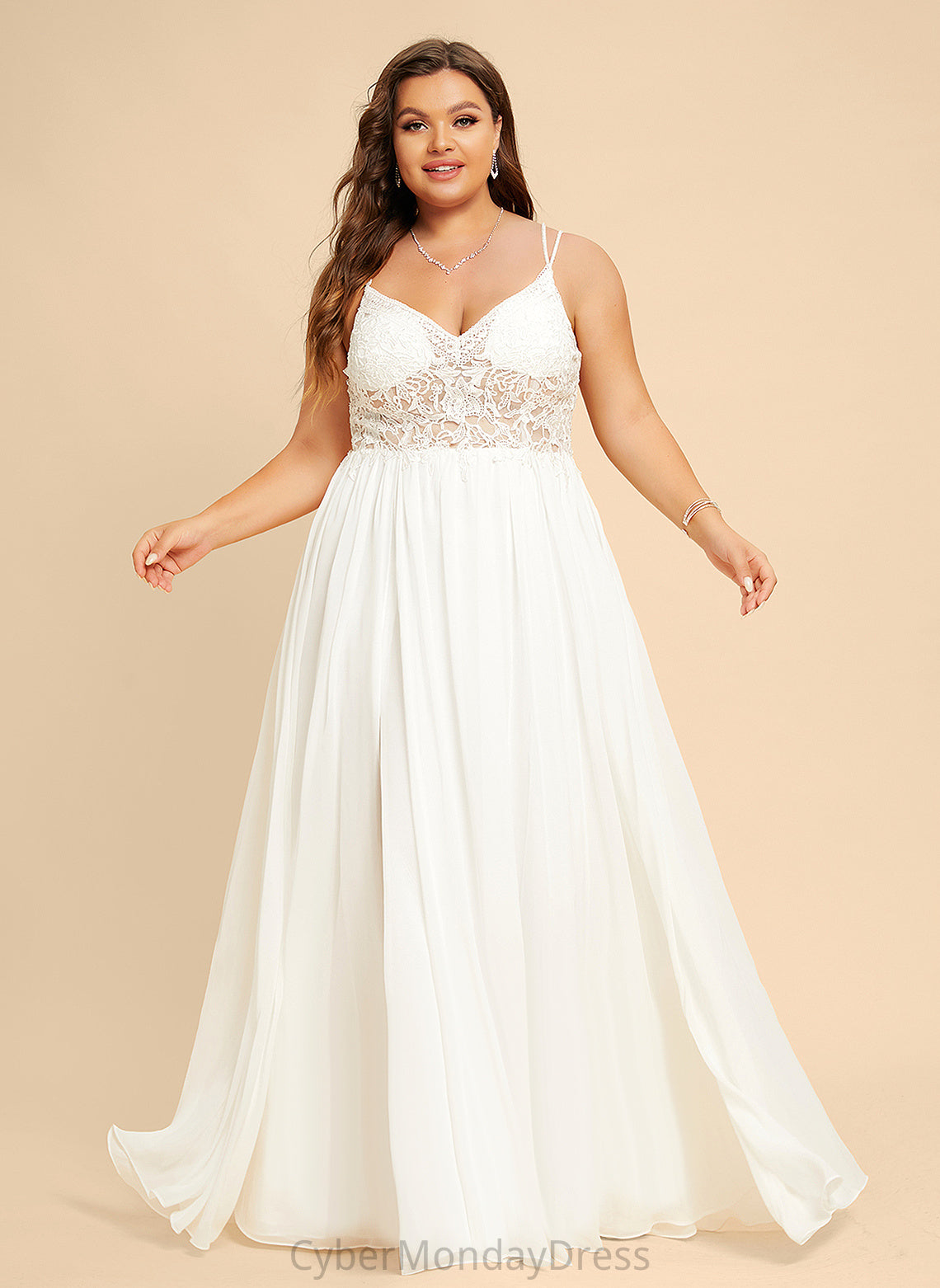 With A-Line Chiffon Lace Dress Wedding Wedding Dresses Anaya V-neck Beading Floor-Length