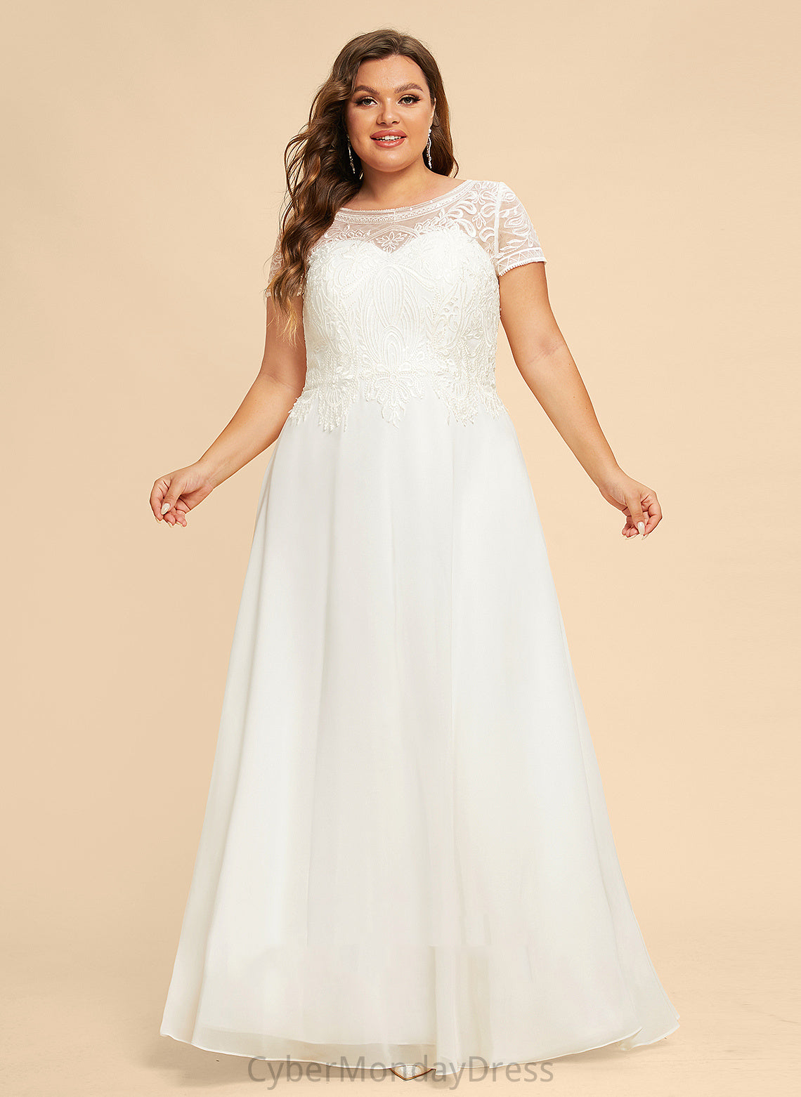 Neck Lace With Sierra Dress Floor-Length Wedding Dresses Scoop Chiffon Wedding Sequins