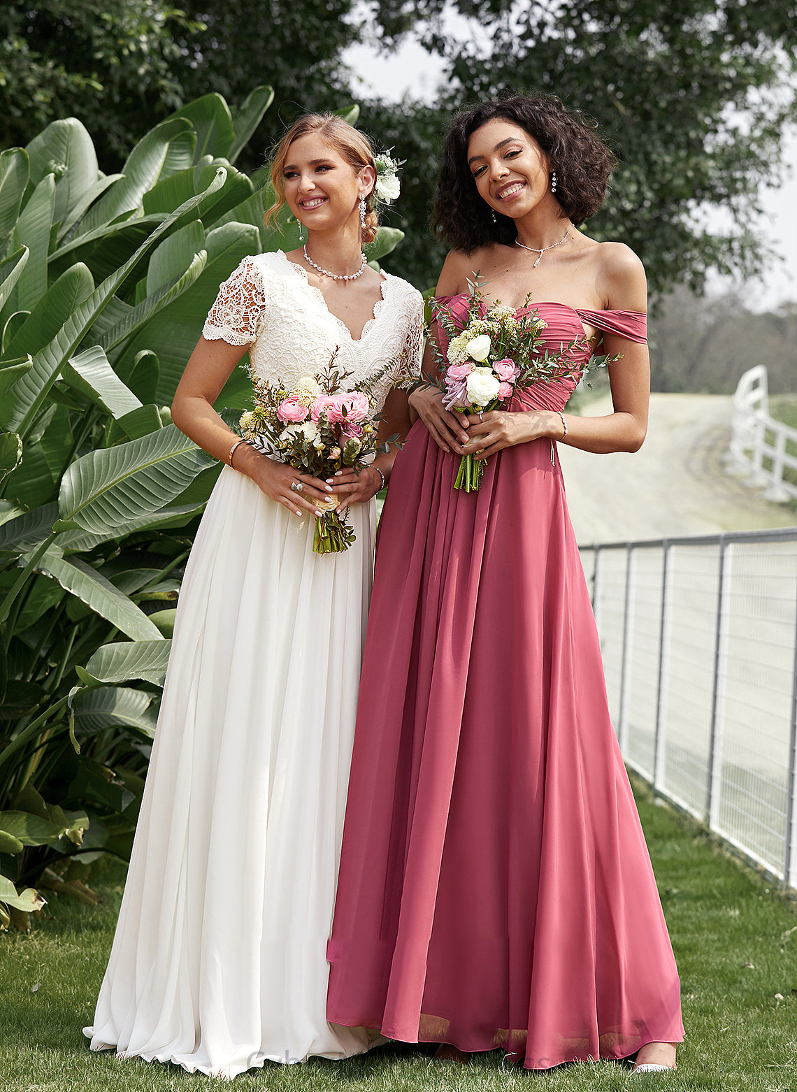 Embellishment Length Neckline Floor-Length Fabric Silhouette Ruffle A-Line Off-the-Shoulder Shyann Bridesmaid Dresses