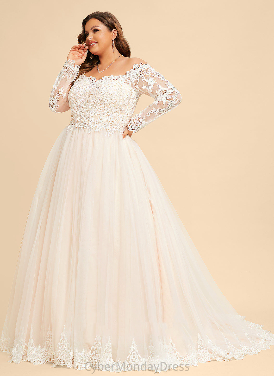 Ball-Gown/Princess Melanie Dress Tulle Off-the-Shoulder Train Chapel Lace Wedding Wedding Dresses