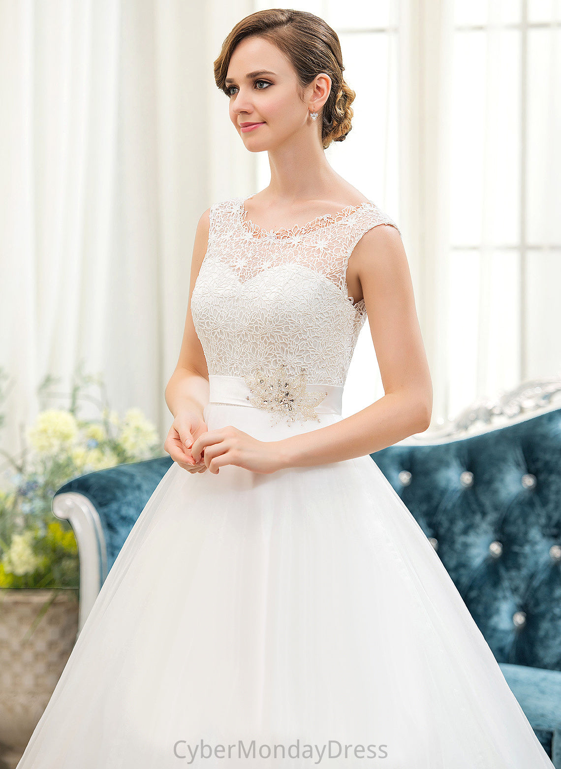 Satin Ball-Gown/Princess Beading Sequins Lace Dress Organza Wedding Sweep With Wedding Dresses Train Sheila