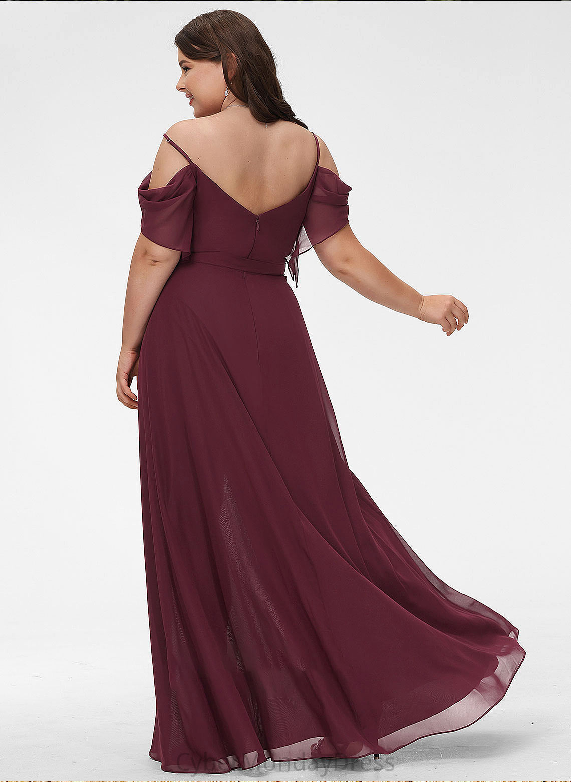 Neckline SplitFront Silhouette V-neck Ruffle A-Line Embellishment Fabric Floor-Length Length Anabelle Bridesmaid Dresses