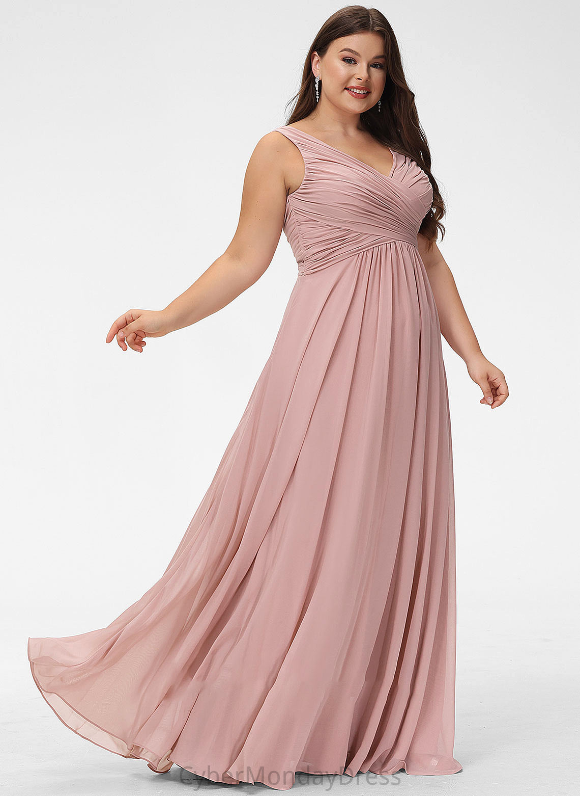 Floor-Length Fabric Silhouette Neckline V-neck A-Line Ruffle Length Embellishment Payten Bridesmaid Dresses