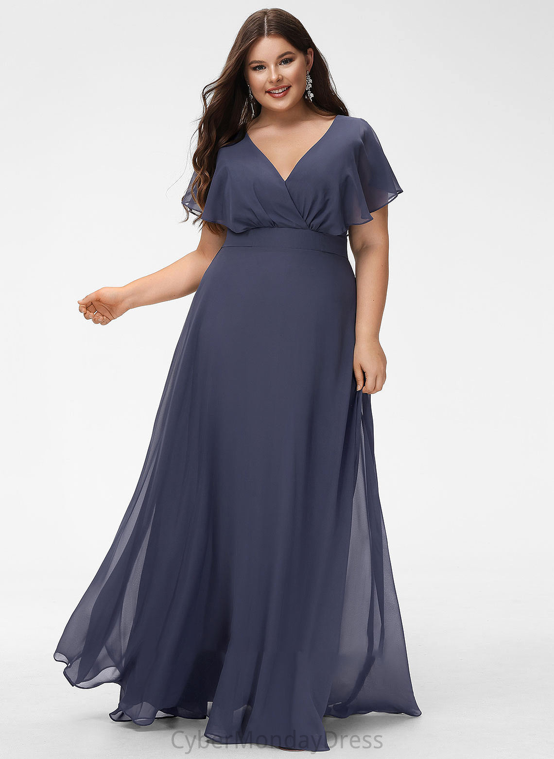 Fabric Straps Length V-neck Silhouette Floor-Length Neckline A-Line Gloria V-Neck A-Line/Princess 3/4 Length Sleeve Bridesmaid Dresses