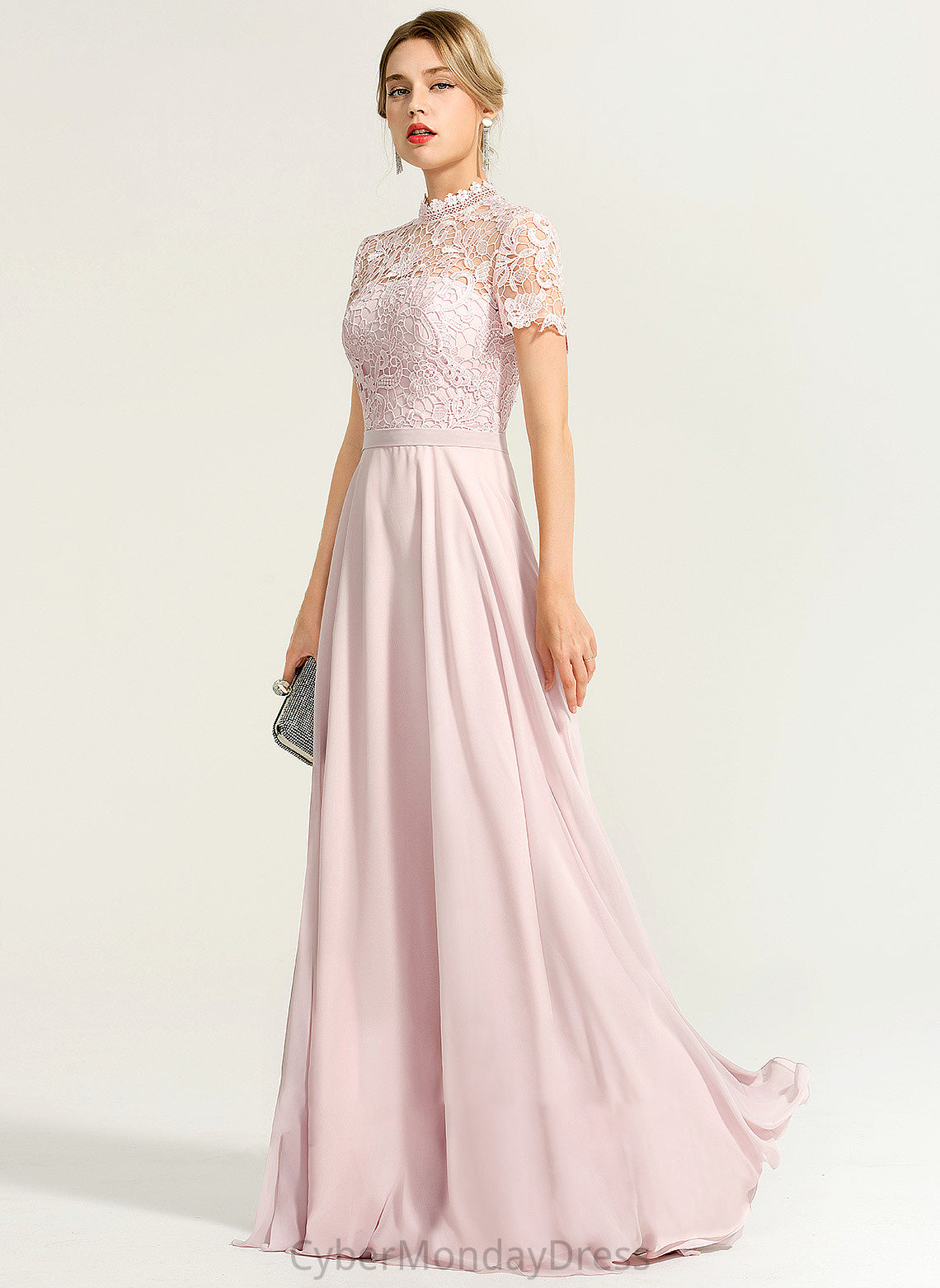 Length Embellishment Silhouette HighNeck Floor-Length A-Line Sequins Fabric Neckline Essence Bridesmaid Dresses