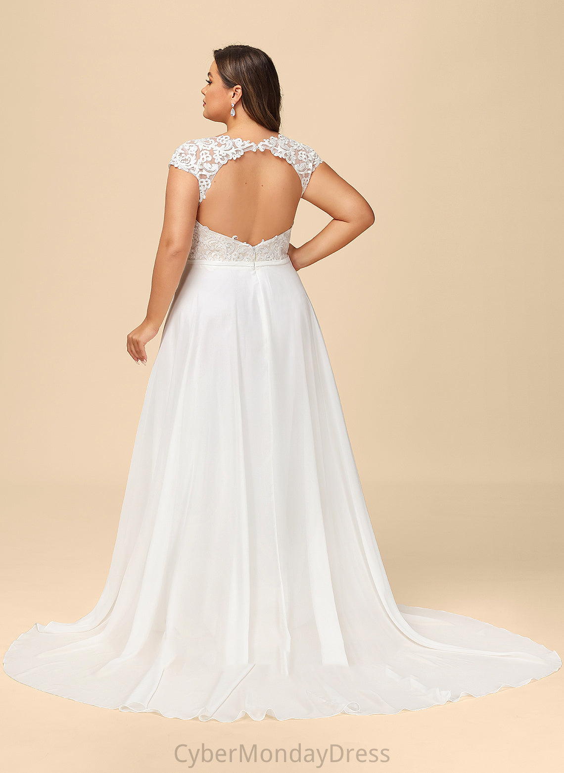 Train Front V-neck Sweep A-Line Wedding Dresses Split Dress Peggie Wedding Lace With Chiffon