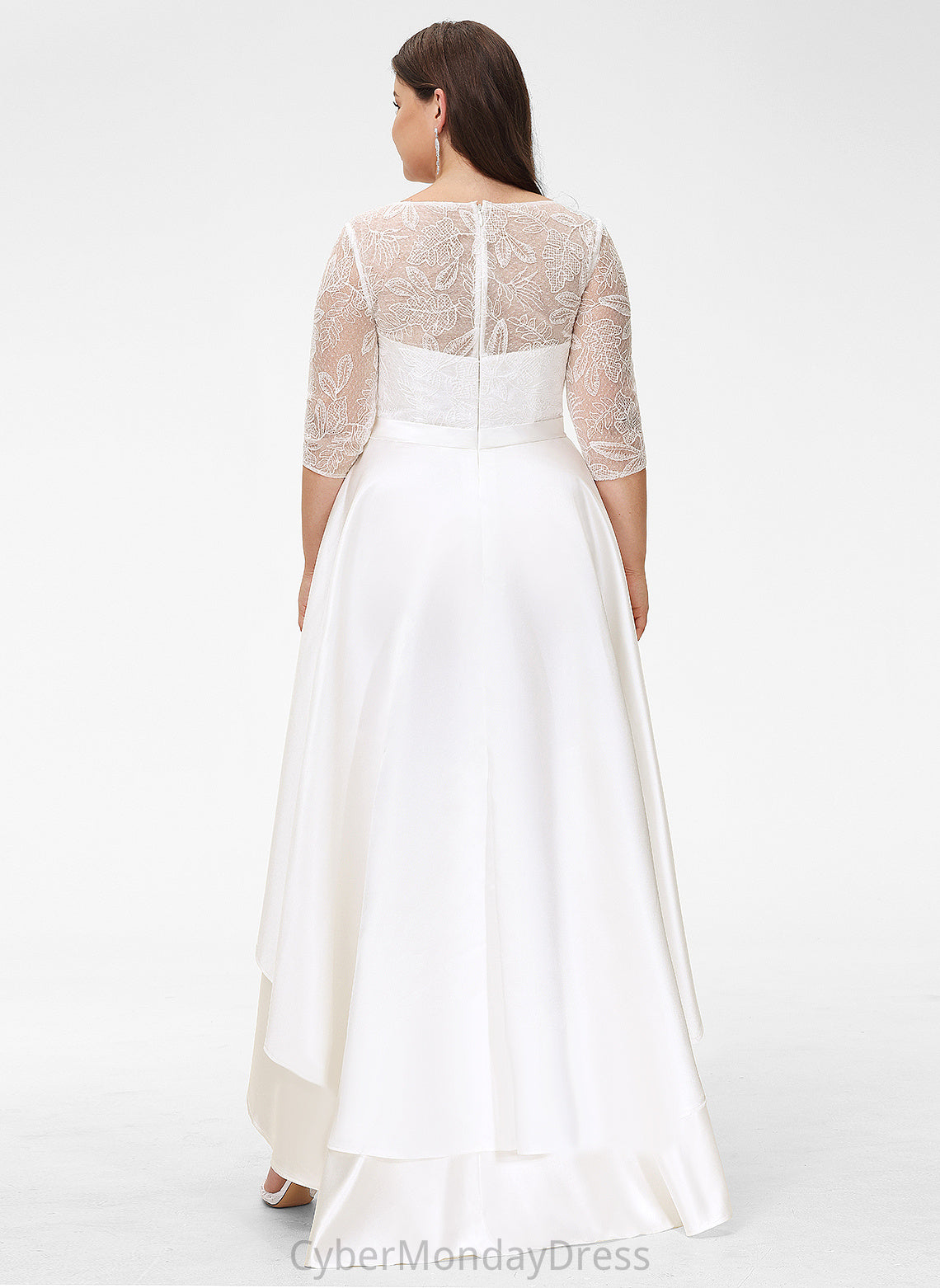 Wedding Asymmetrical Scoop Wedding Dresses Dominique A-Line Lace Satin Dress