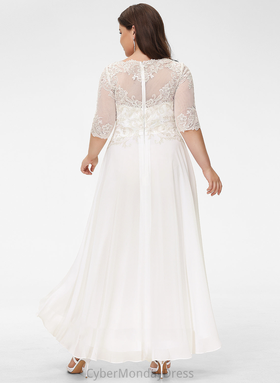 Chiffon Wedding Dresses A-Line With Sequins Viv Wedding Beading Asymmetrical Scoop Dress Lace