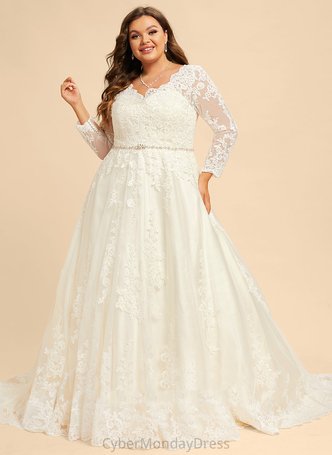 Wedding Dresses Allisson V-neck Sequins Beading Ball-Gown/Princess Lace Dress Train With Tulle Chapel Wedding