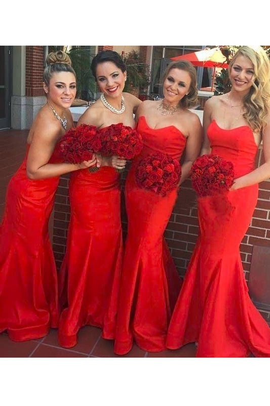 2024 Sweetheart Bridesmaid Dresses Mermaid Satin Sweep Train