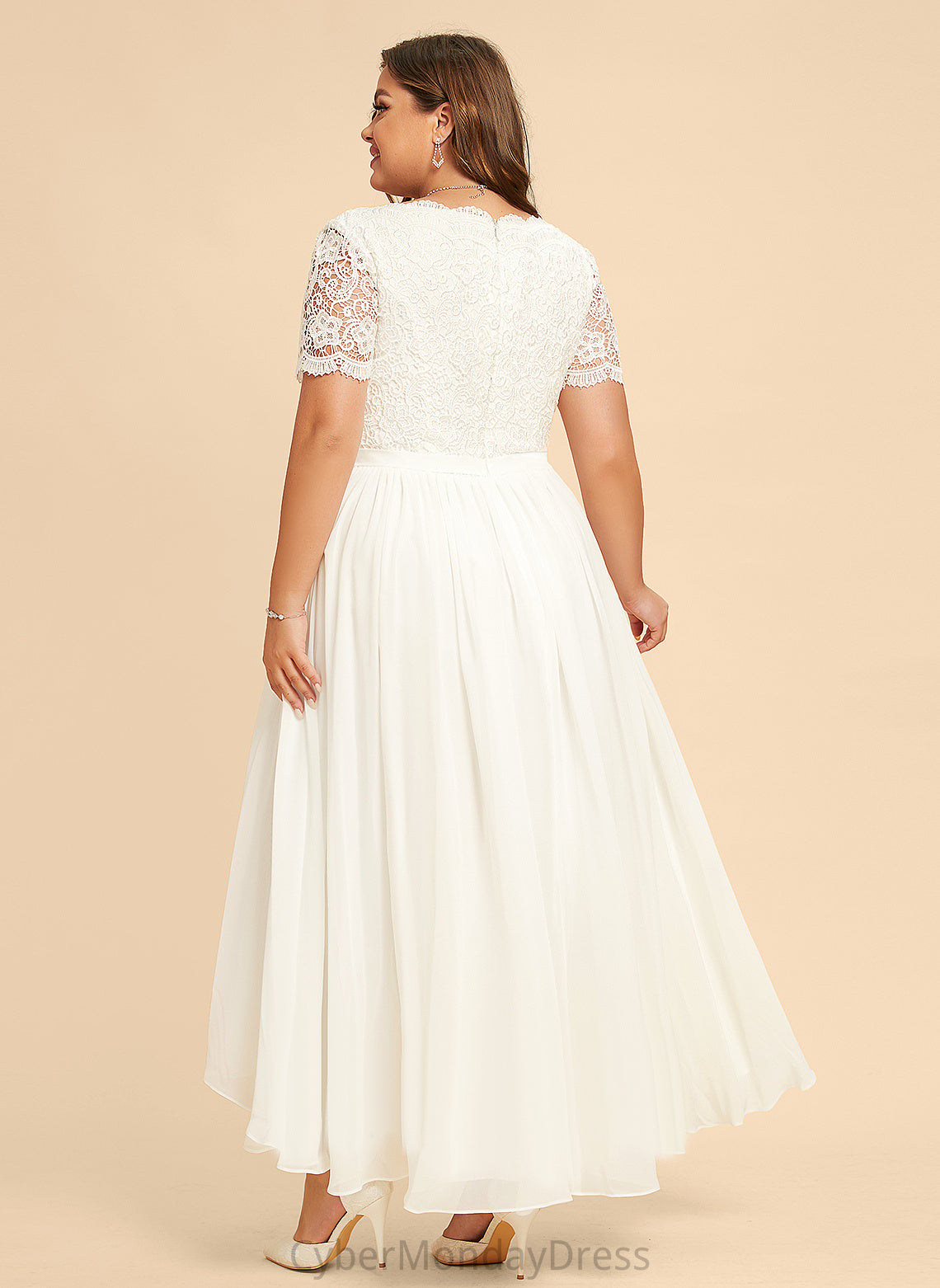 Asymmetrical Lace V-neck A-Line Reina Wedding Dresses With Chiffon Wedding Dress