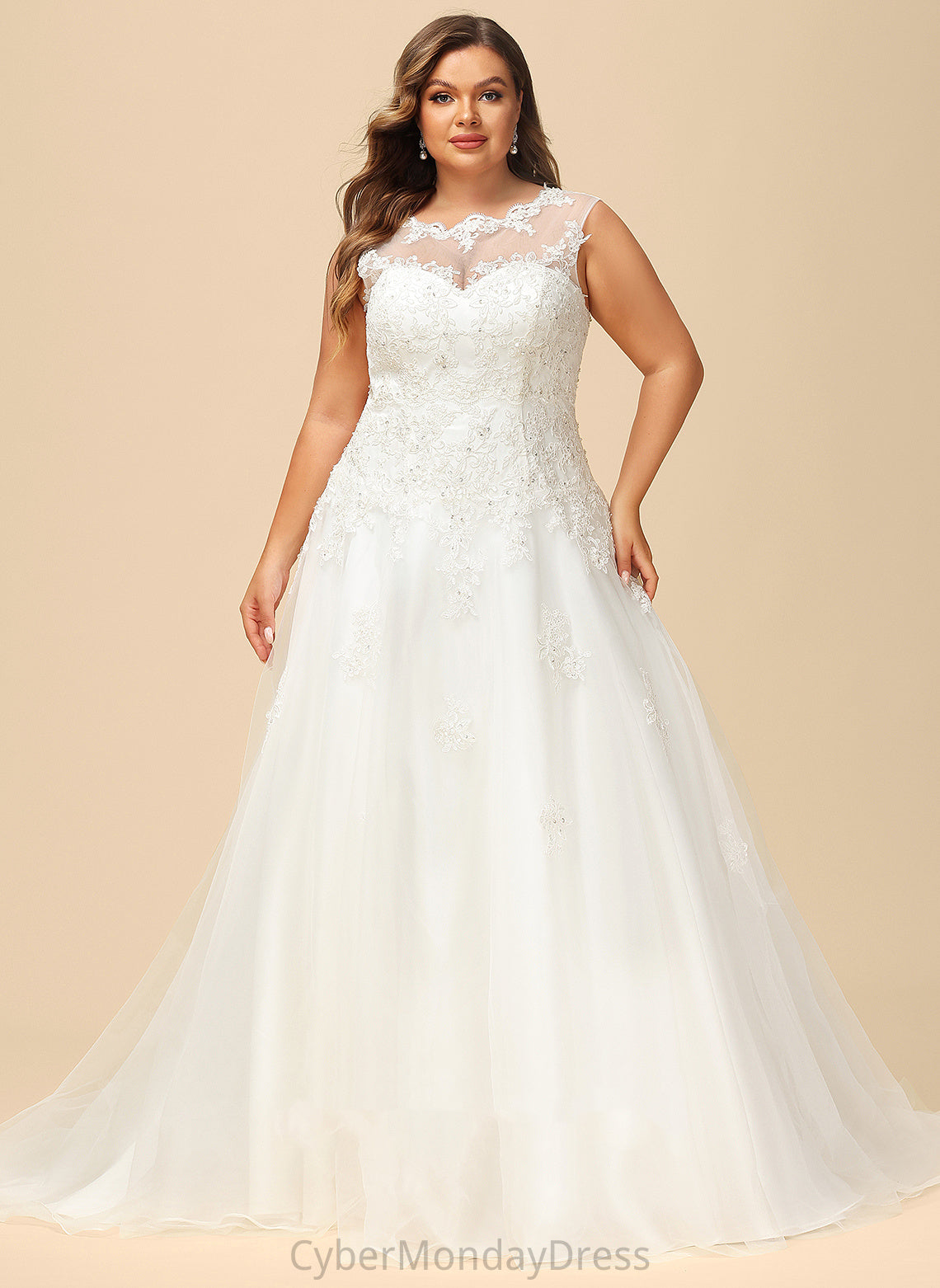 Illusion Sweep Wedding Dresses Organza Dress With Ball-Gown/Princess Lace Tulle Train Sequins Wedding Kylee Beading