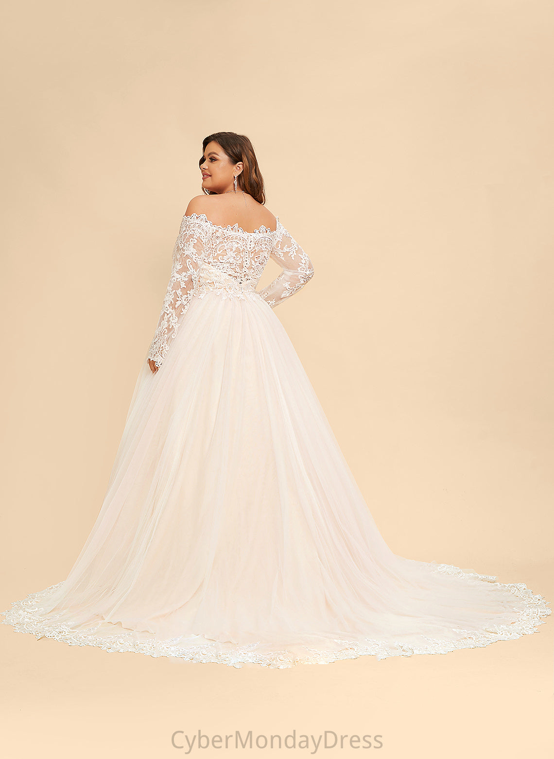 Ball-Gown/Princess Melanie Dress Tulle Off-the-Shoulder Train Chapel Lace Wedding Wedding Dresses