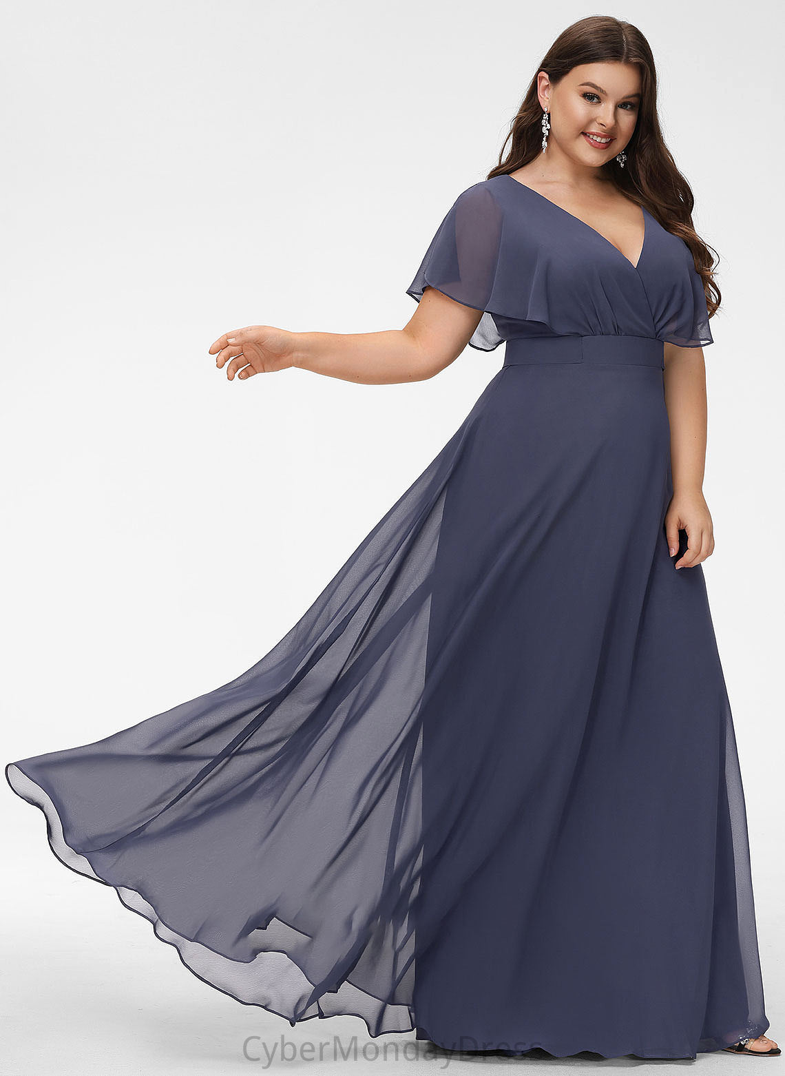 Fabric Straps Length V-neck Silhouette Floor-Length Neckline A-Line Gloria V-Neck A-Line/Princess 3/4 Length Sleeve Bridesmaid Dresses