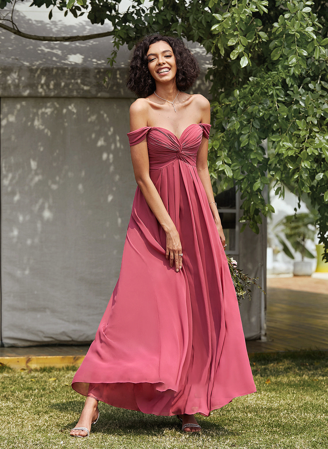 Embellishment Length Neckline Floor-Length Fabric Silhouette Ruffle A-Line Off-the-Shoulder Shyann Bridesmaid Dresses