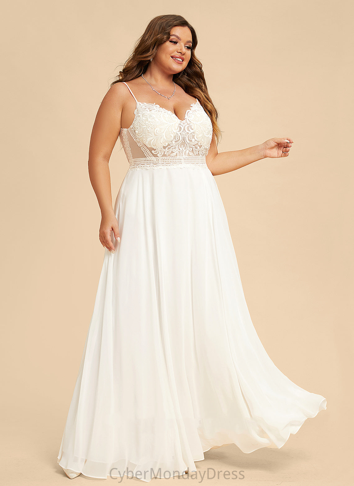 Split Floor-Length Chiffon Lace Wedding Dresses V-neck With Dress Mira Wedding Front A-Line