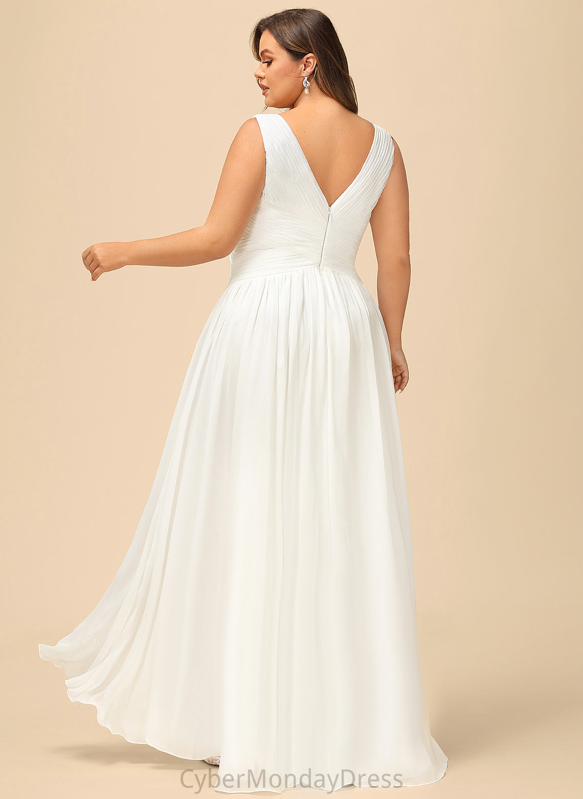 V-neck Eliza A-Line Wedding Dresses Pleated Wedding Floor-Length Chiffon Dress With