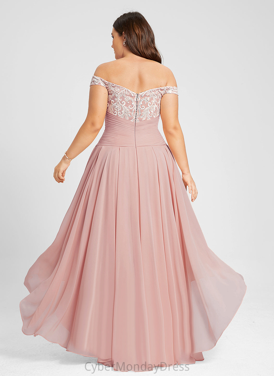 Dress Lace A-Line Asymmetrical Wedding Chiffon Pleated With Wedding Dresses Off-the-Shoulder Jazmin