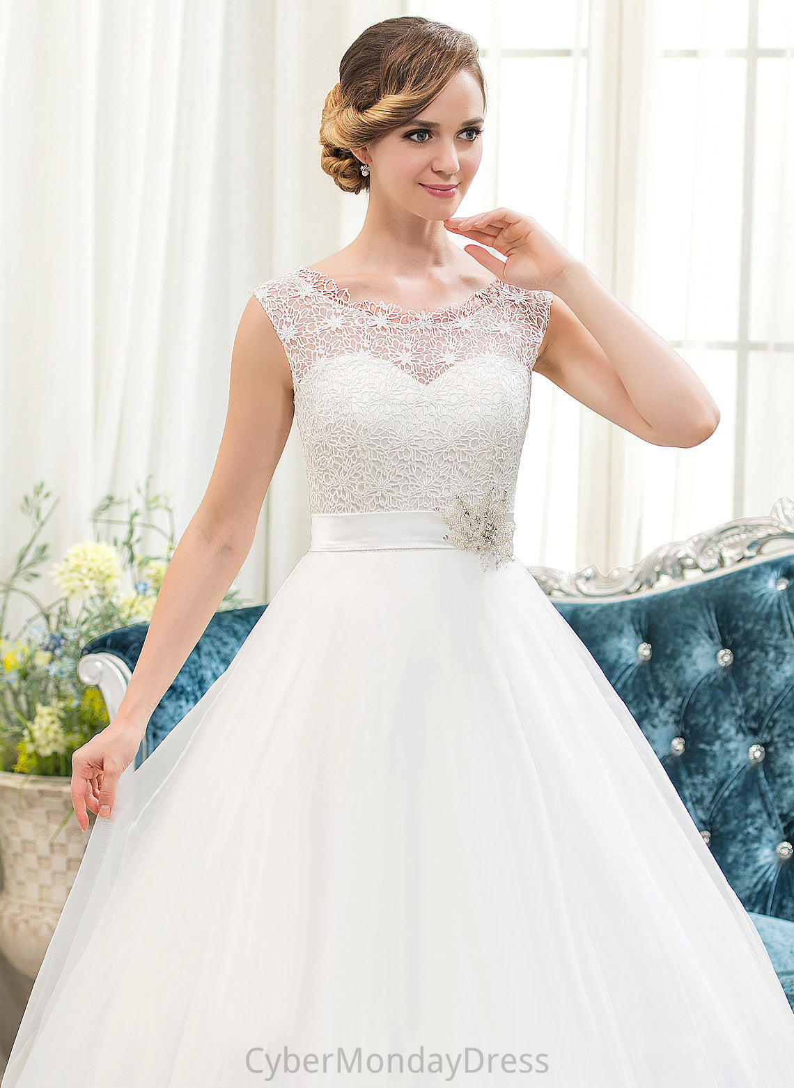 Satin Ball-Gown/Princess Beading Sequins Lace Dress Organza Wedding Sweep With Wedding Dresses Train Sheila