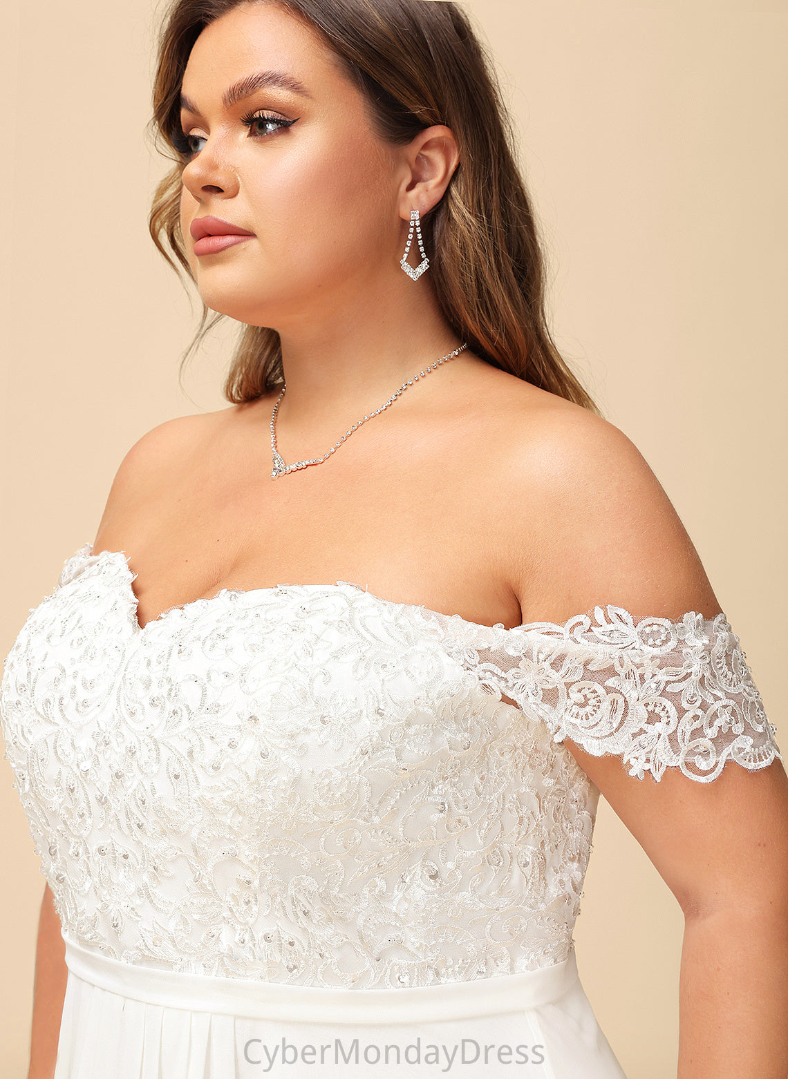 Lace Wedding Beading Jazlynn Sequins Dress Asymmetrical Off-the-Shoulder Chiffon A-Line With Wedding Dresses