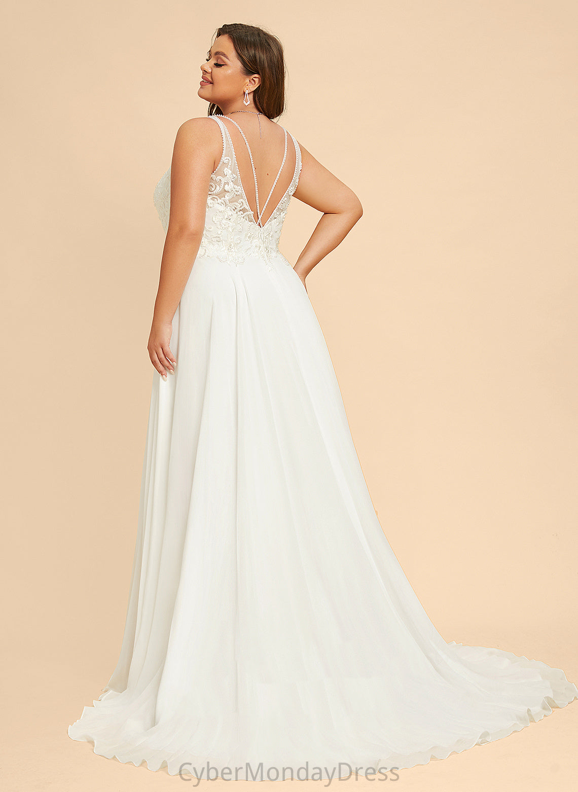 Train With Sequins Beading Lace Dress Front Wedding Wedding Dresses Dalia Chiffon Split Sweep A-Line V-neck