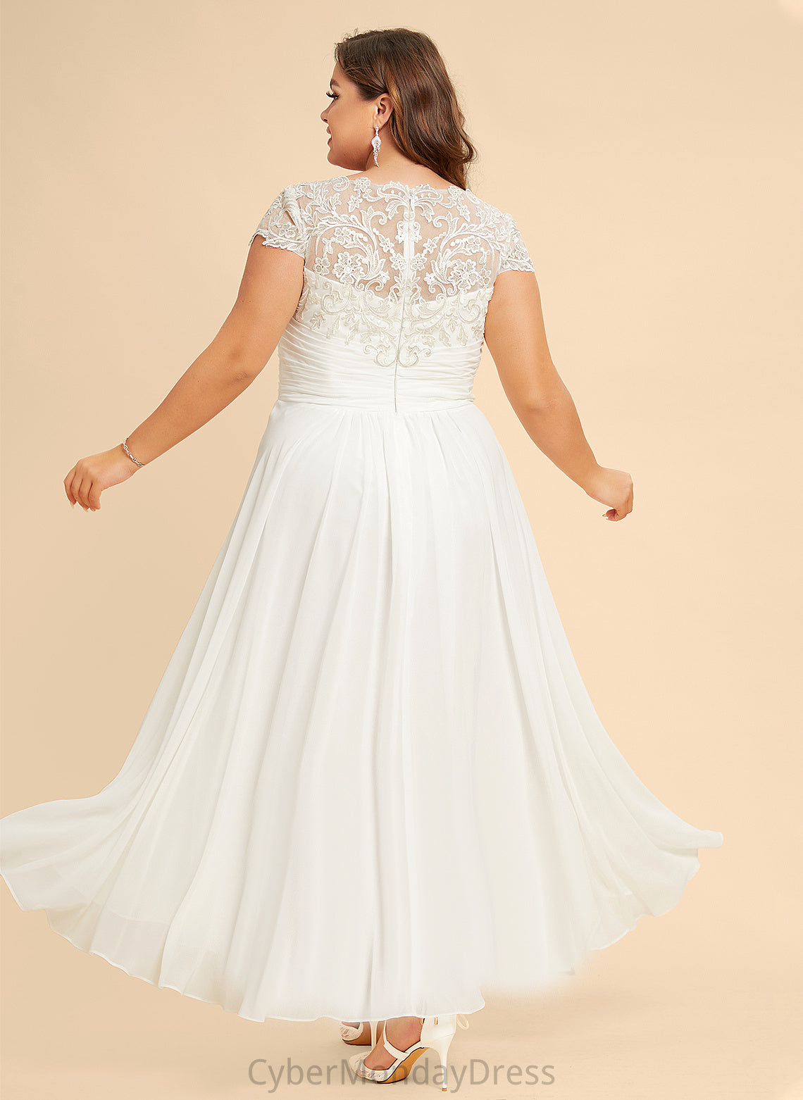 Scoop Lace Asymmetrical Wedding Harriet A-Line Chiffon Wedding Dresses Dress