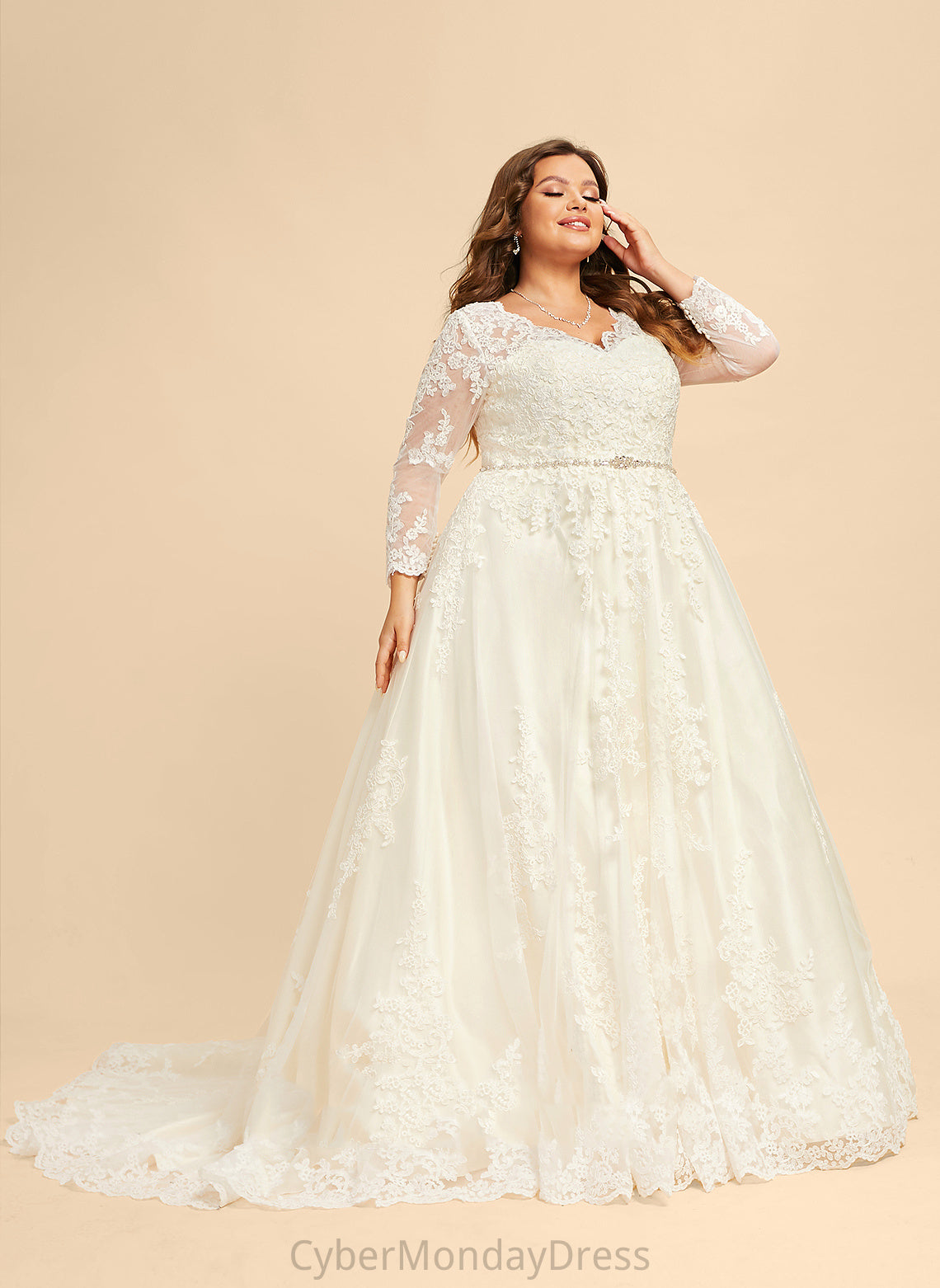 Wedding Dresses Allisson V-neck Sequins Beading Ball-Gown/Princess Lace Dress Train With Tulle Chapel Wedding