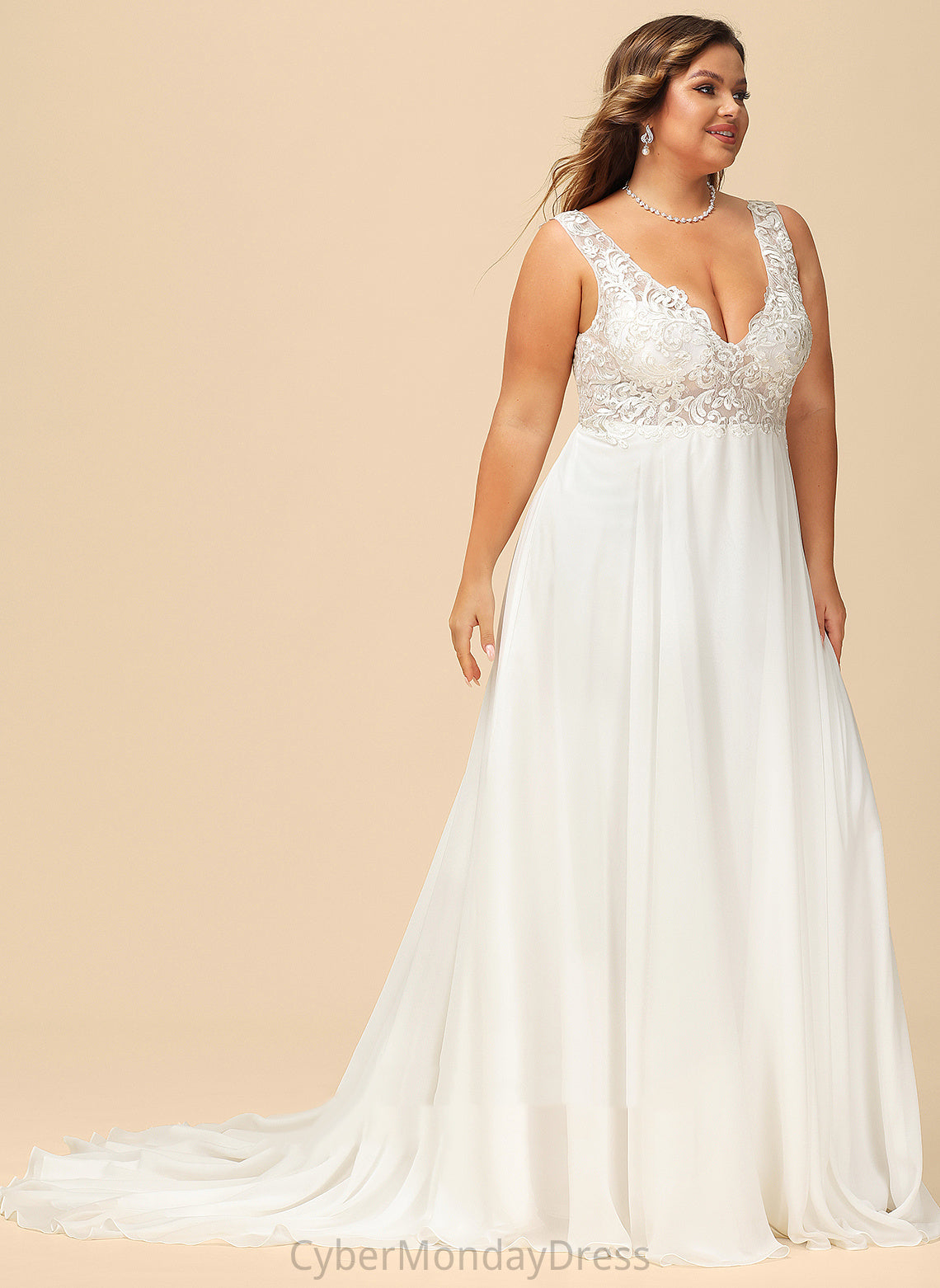 Dress Court Jayda V-neck Train Wedding Dresses Lace Wedding Chiffon A-Line