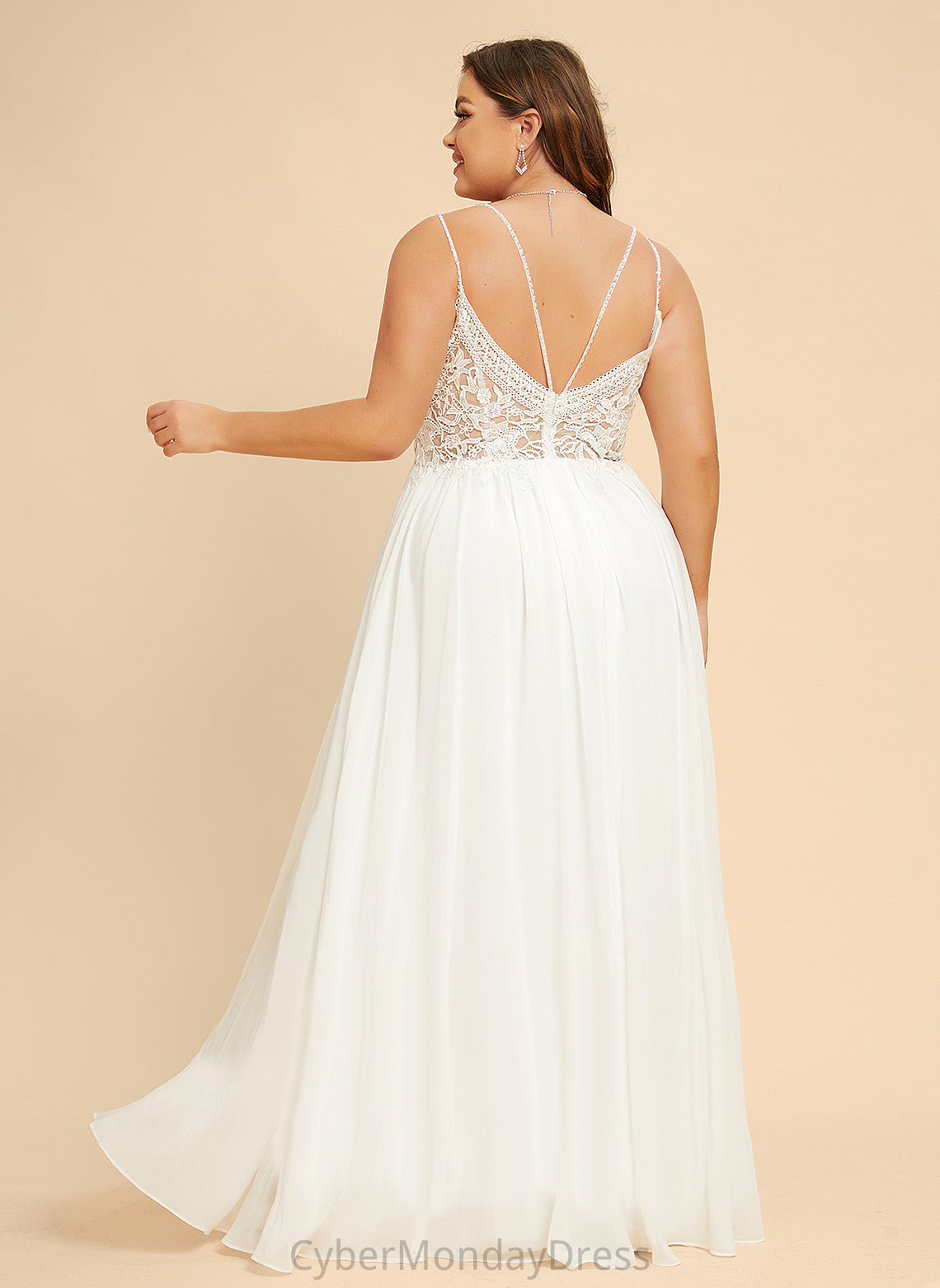 Abigayle Floor-Length Front Wedding Wedding Dresses With V-neck Split Dress A-Line Beading Lace Chiffon