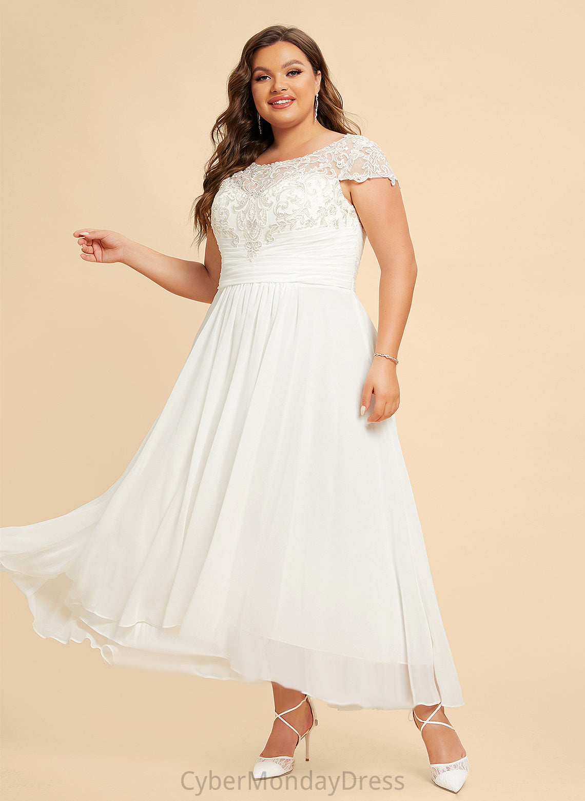 Scoop Lace Asymmetrical Wedding Harriet A-Line Chiffon Wedding Dresses Dress