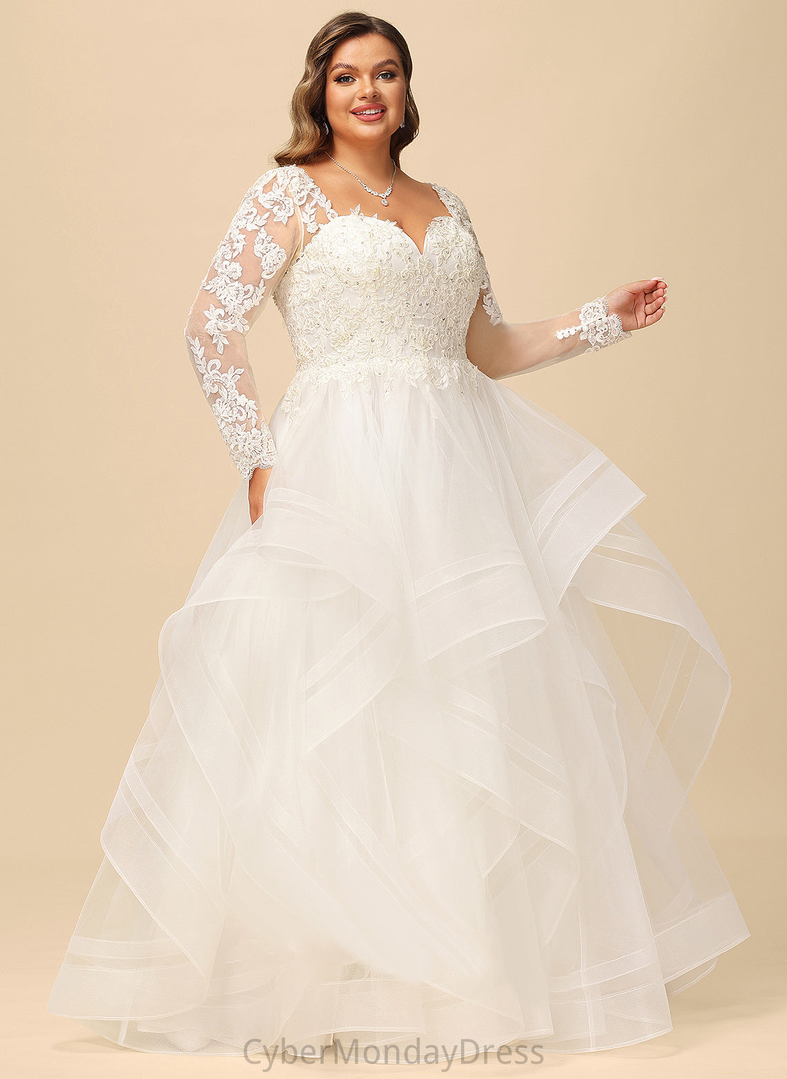 Floor-Length With Sequins Wedding Dresses Tulle Dress Wedding Ball-Gown/Princess Beading Kianna V-neck Lace