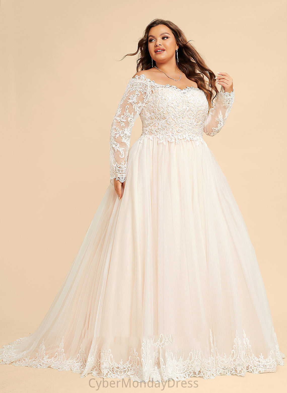 Ball-Gown/Princess Melanie Dress Tulle Off-the-Shoulder Train Chapel Lace Wedding Wedding Dresses