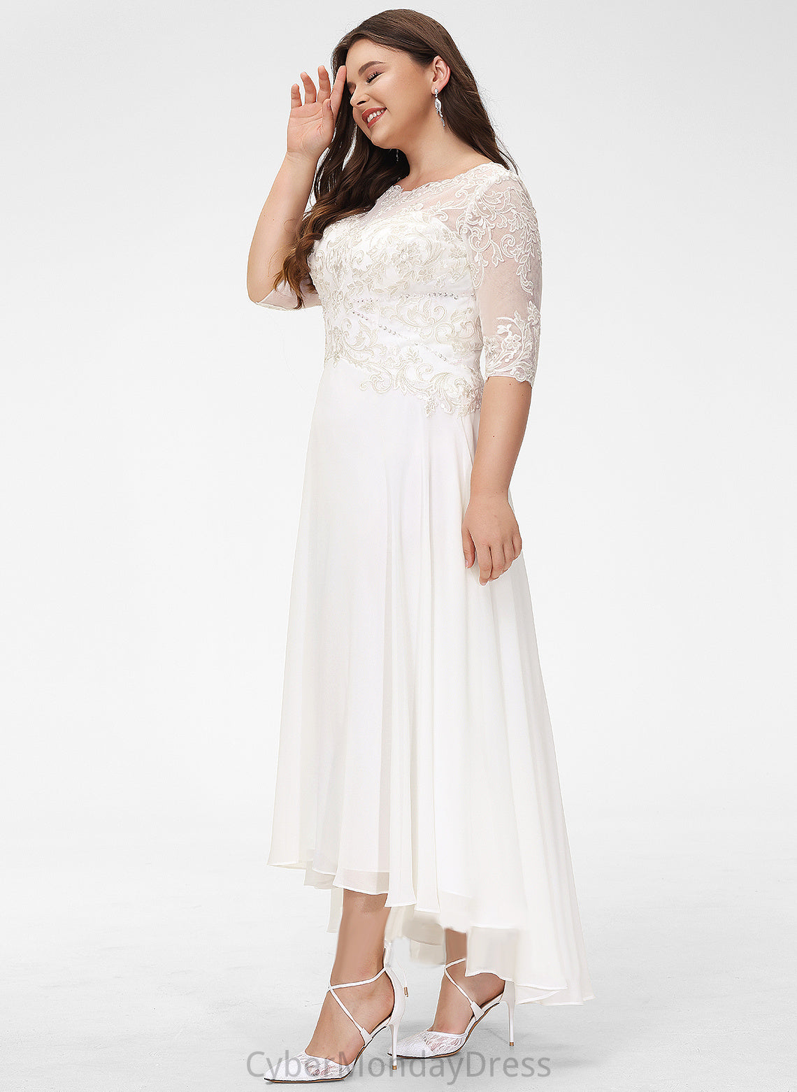 Lace Dress A-Line Beading Scoop Wedding Melina Sequins Neck Chiffon Wedding Dresses Asymmetrical With