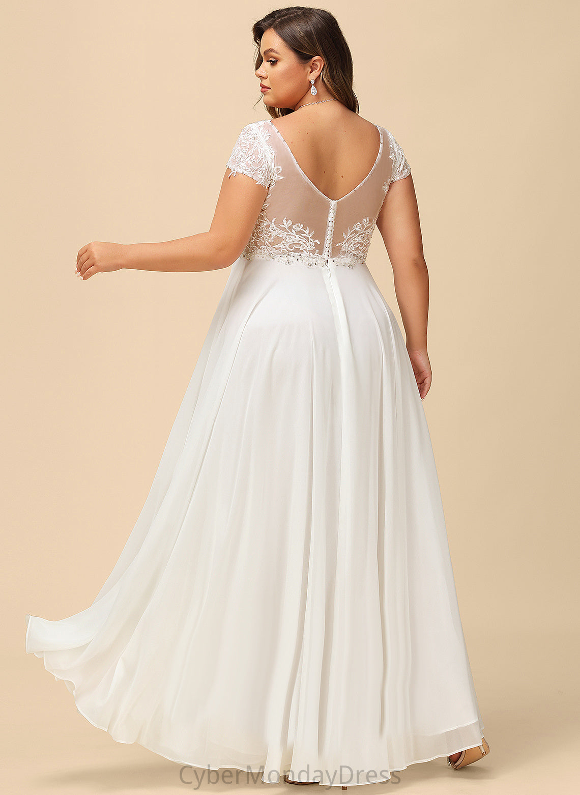 Chiffon Wedding Dresses Lace Floor-Length V-neck Beading Adrianna With Wedding Dress A-Line Sequins