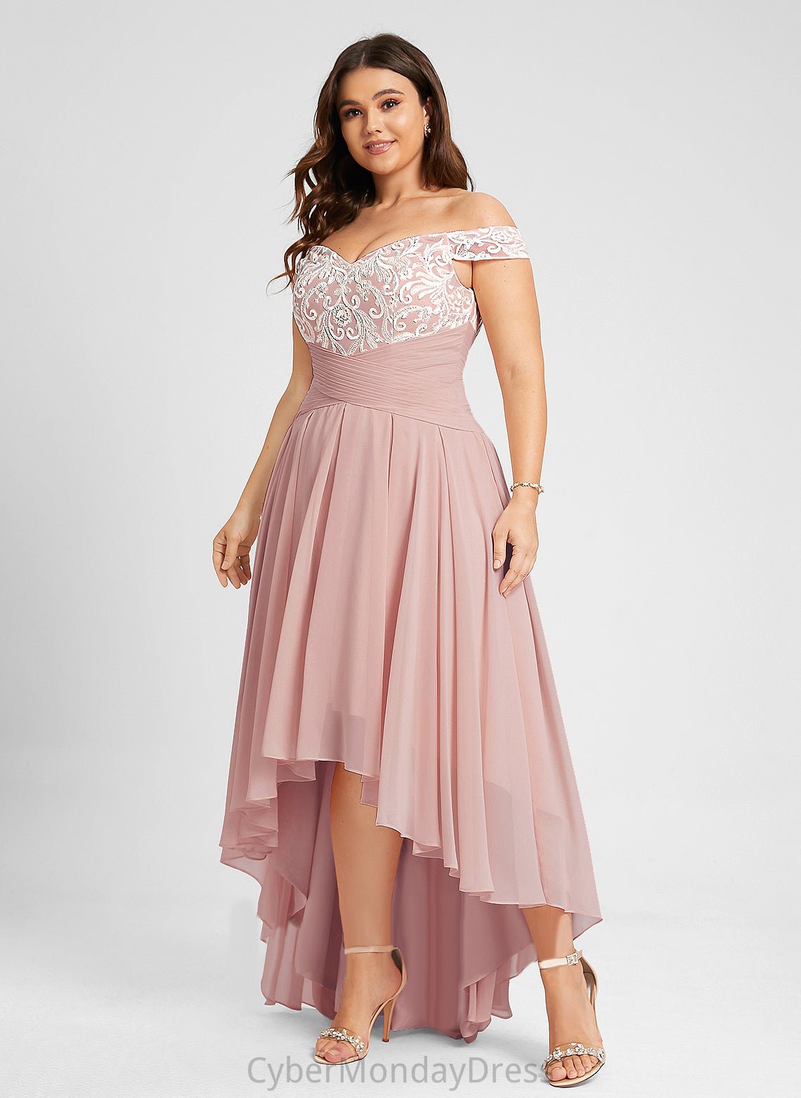 Dress Lace A-Line Asymmetrical Wedding Chiffon Pleated With Wedding Dresses Off-the-Shoulder Jazmin