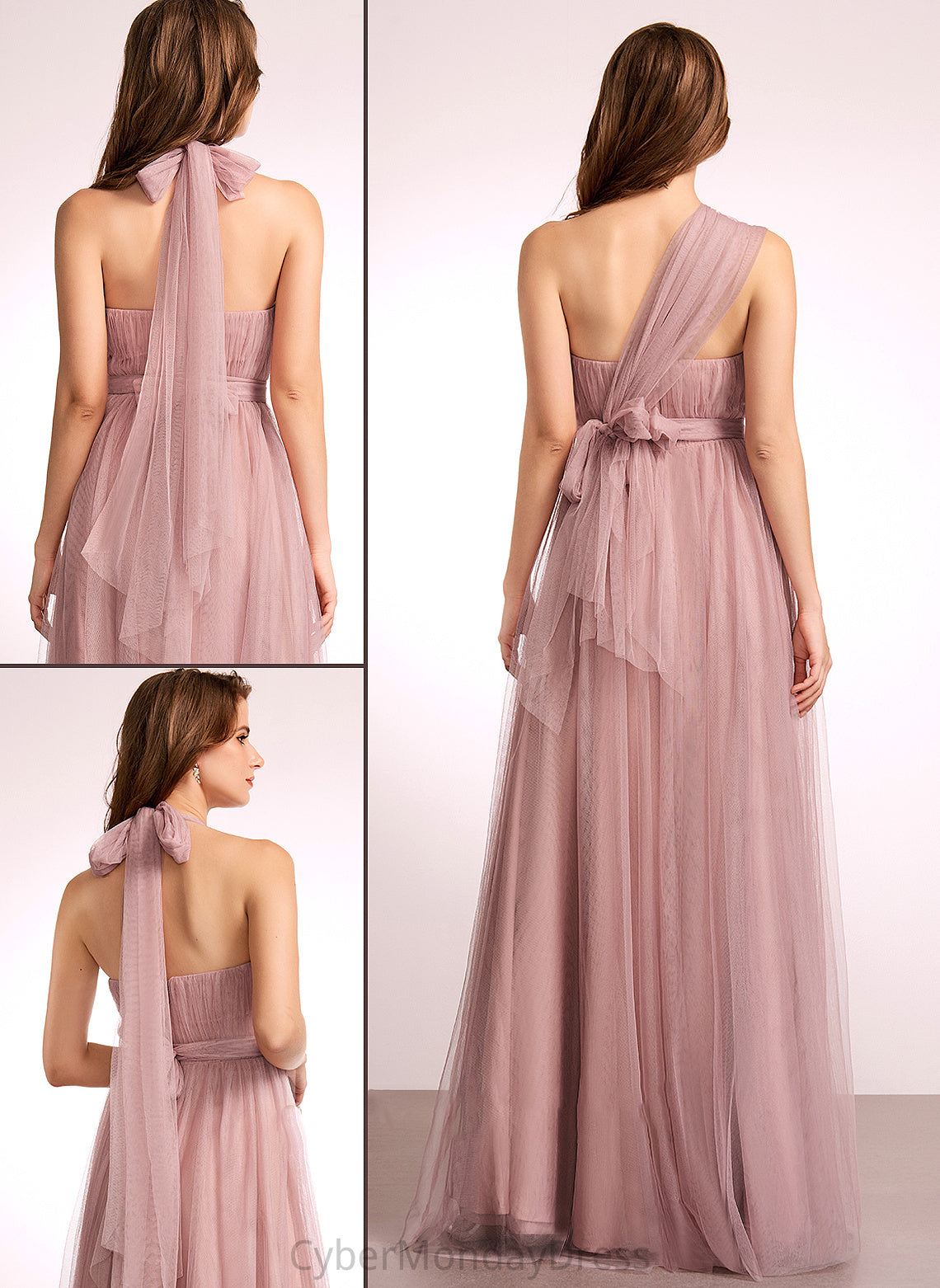 V-neck Length Neckline One-Shoulder Floor-Length Fabric Silhouette Off-the-Shoulder A-Line Straps Tulle Thalia Bridesmaid Dresses