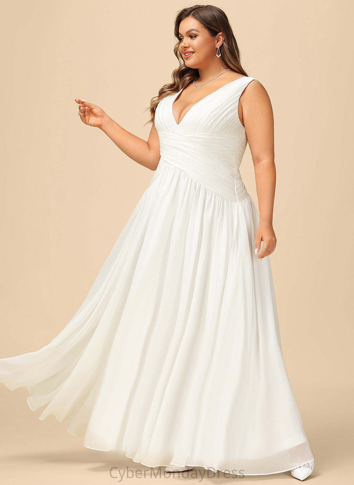 V-neck Eliza A-Line Wedding Dresses Pleated Wedding Floor-Length Chiffon Dress With