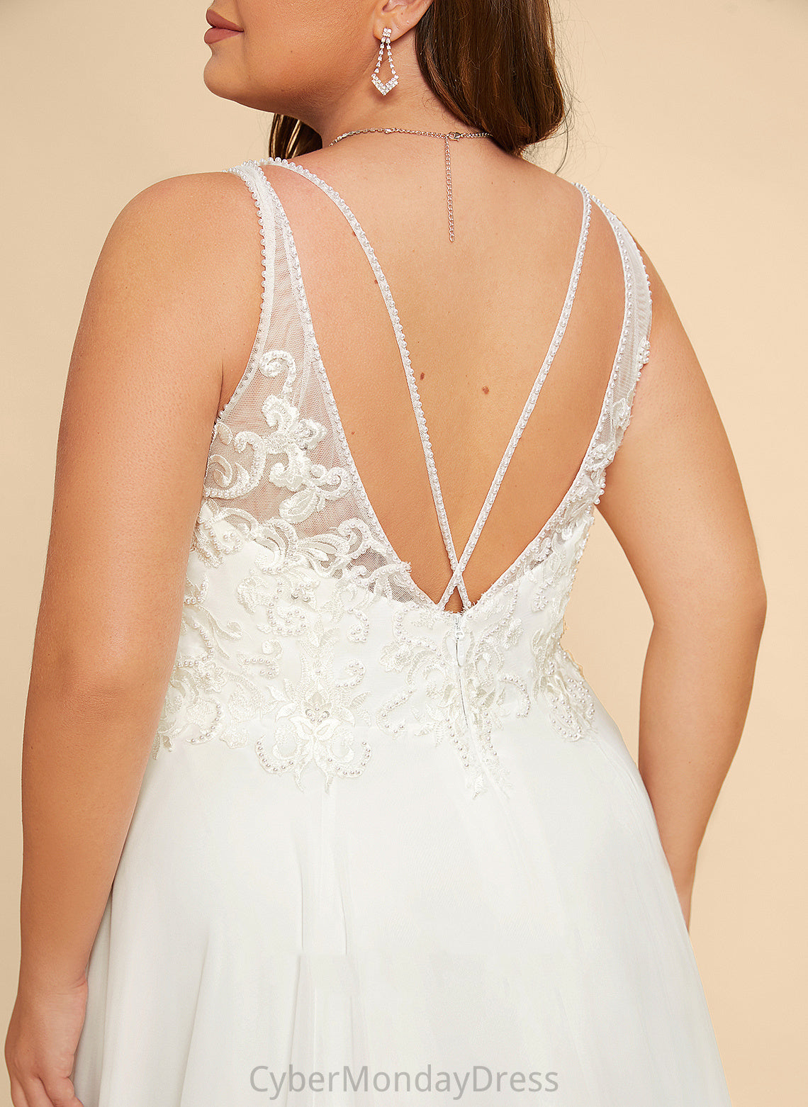 Train With Sequins Beading Lace Dress Front Wedding Wedding Dresses Dalia Chiffon Split Sweep A-Line V-neck